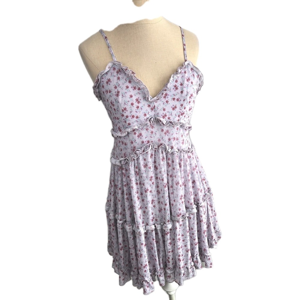 Alter'd State‎ Womens Purple Ditsy Floral Mini Dress Size S Ruffles Cross Back